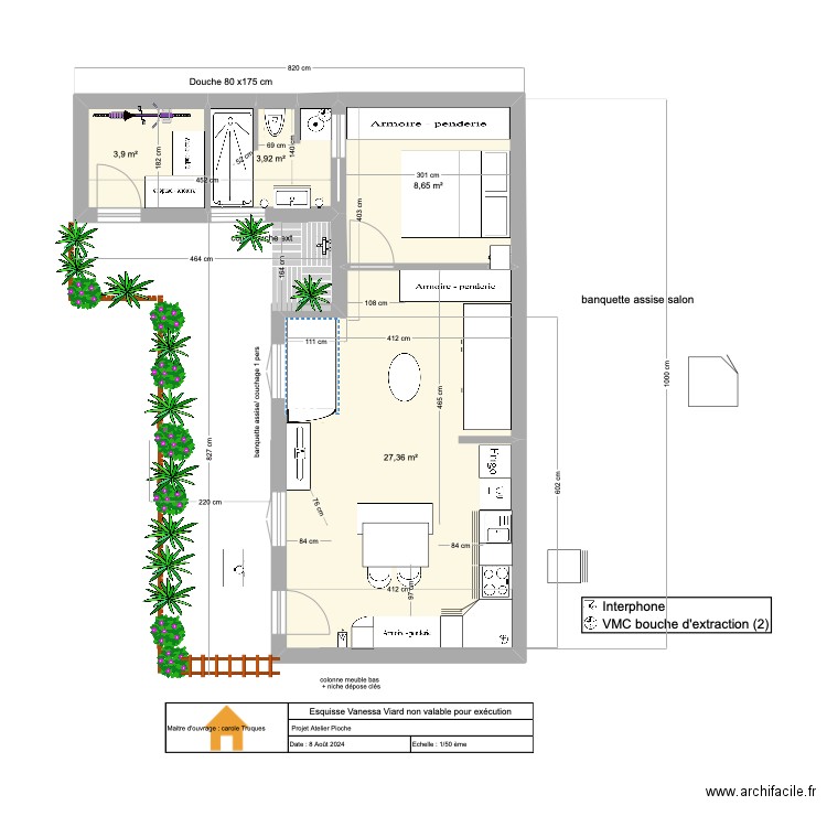 T2 Pioche / cuisine version 8. Plan de 4 pièces et 44 m2