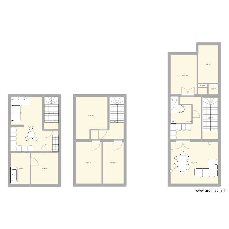 sch. Plan de 8 pièces et 69 m2