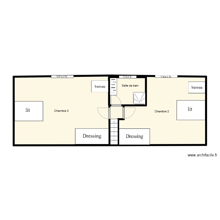 maison devant etage 1. Plan de 3 pièces et 66 m2