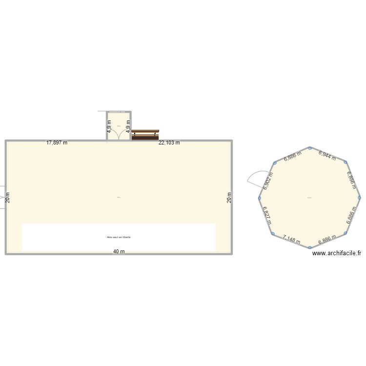 Manège 40mx20m. Plan de 3 pièces et 1051 m2