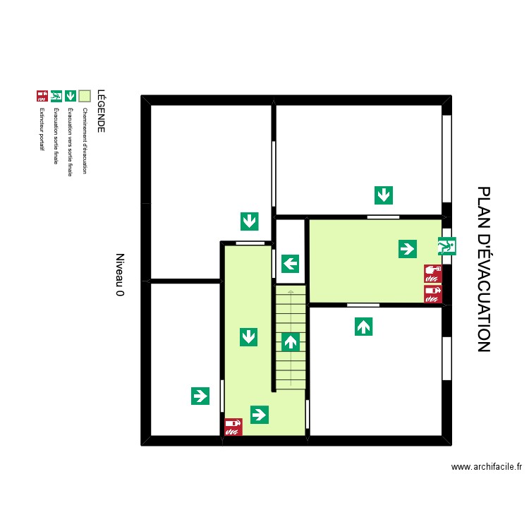 plan d'evacuation niveau 0. Plan de 7 pièces et 69 m2