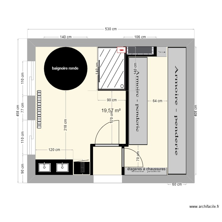 plan salle de bains facebook. Plan de 1 pièce et 20 m2