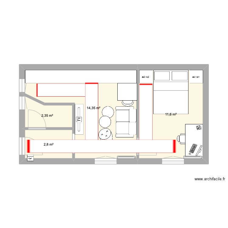 Marche_Popincourt. Plan de 4 pièces et 31 m2