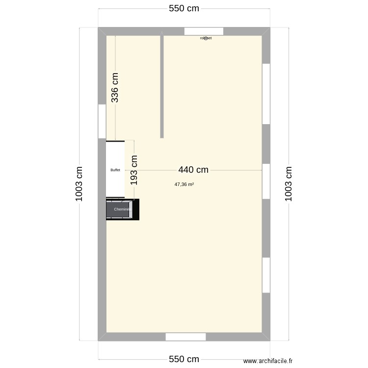 cuisine mam. Plan de 1 pièce et 47 m2