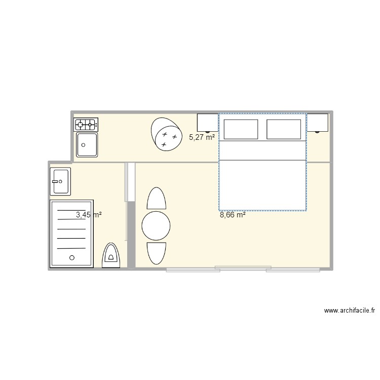 rbb. Plan de 3 pièces et 17 m2