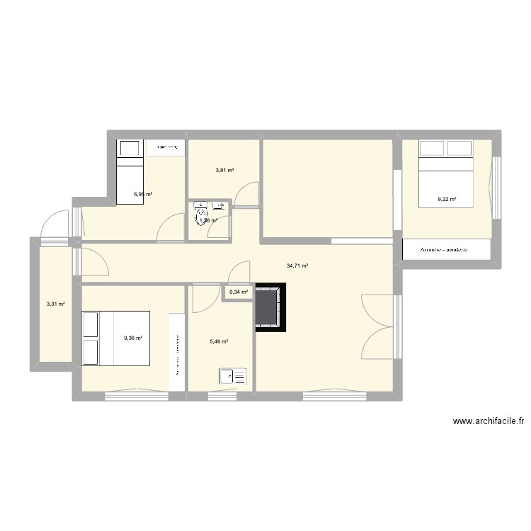 Meribel plans actuel. Plan de 9 pièces et 75 m2