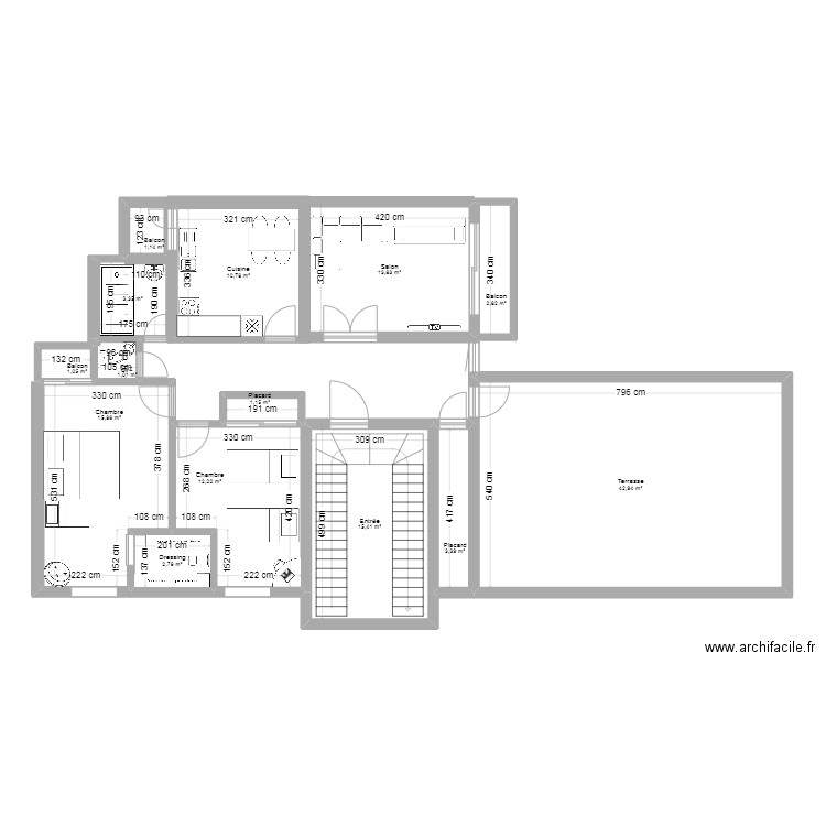 mon etage. Plan de 14 pièces et 128 m2