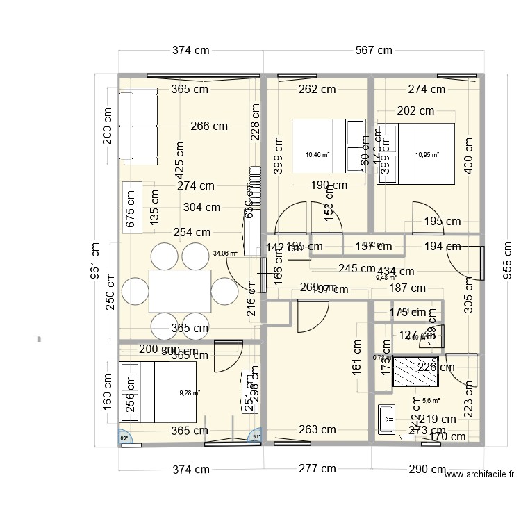 focH3. Plan de 10 pièces et 83 m2