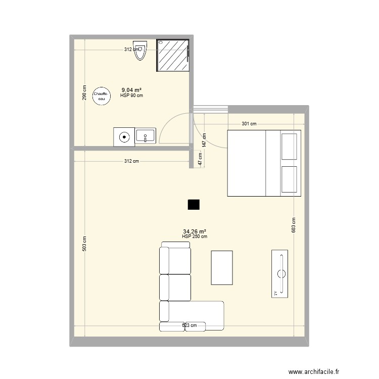 NATHAN  Laurent. Plan de 2 pièces et 43 m2