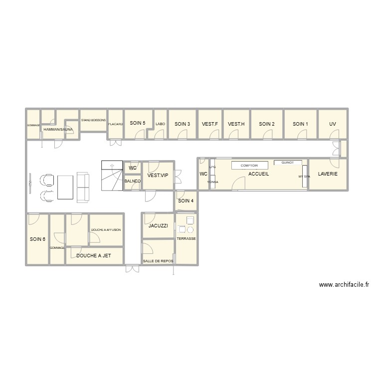 plan du spa . Plan de 28 pièces et 32 m2