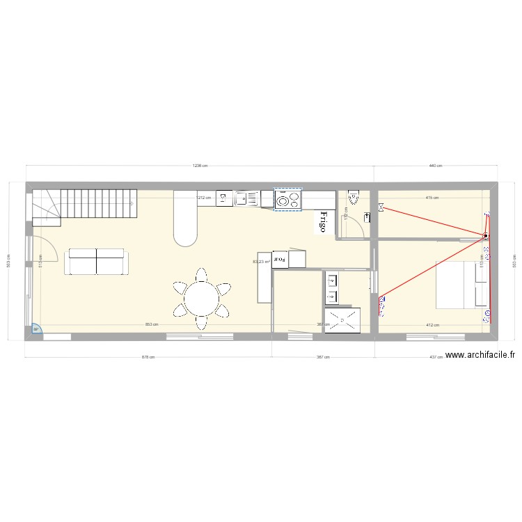 Villa 2 Chambre RDC. Plan de 1 pièce et 83 m2