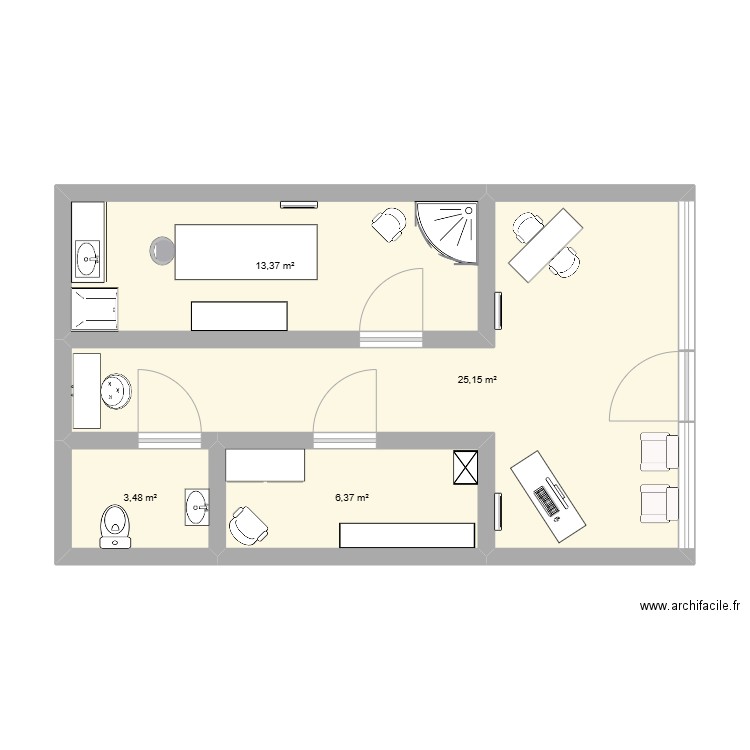 Institut. Plan de 4 pièces et 48 m2