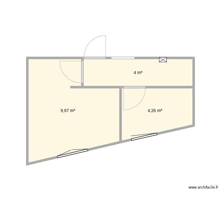 2G actuel. Plan de 3 pièces et 18 m2