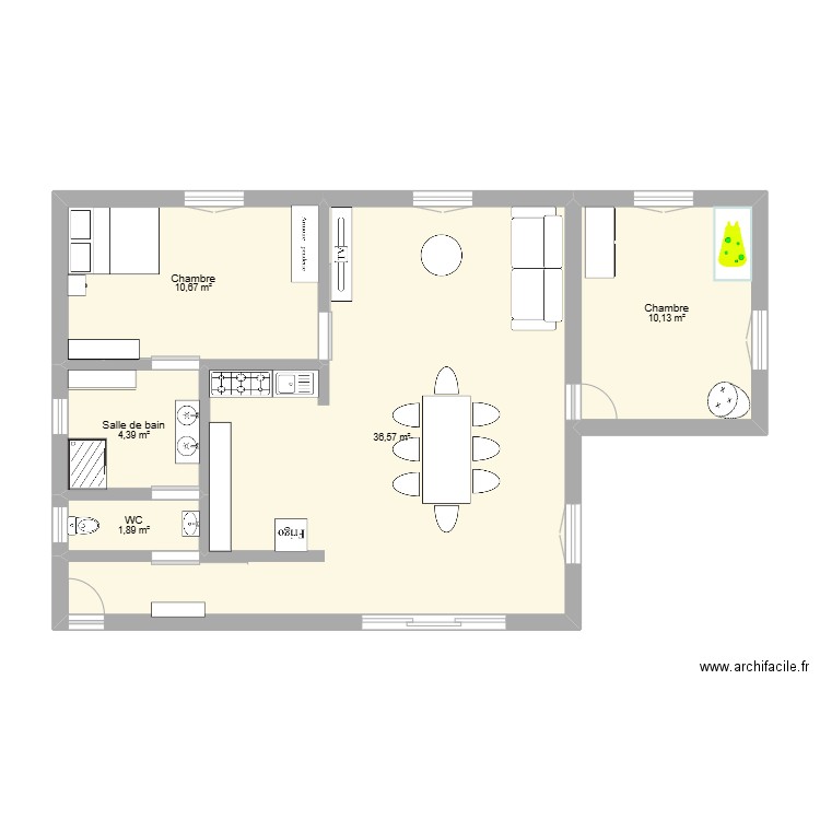 Agrandissement Chambre 2. Plan de 5 pièces et 64 m2