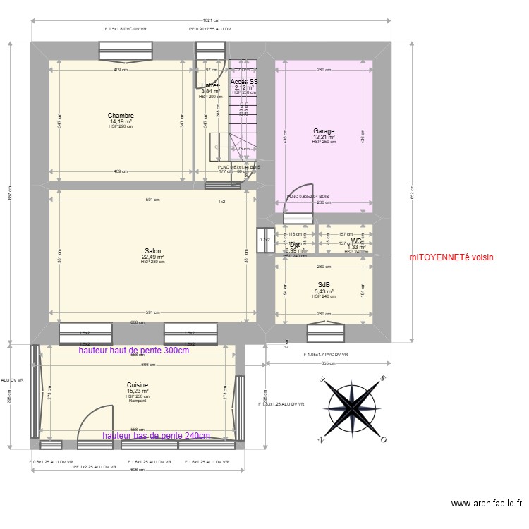 VOISIN. Plan de 17 pièces et 142 m2