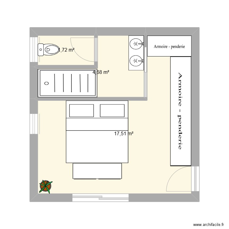 CHAMBRE 1. Plan de 3 pièces et 24 m2