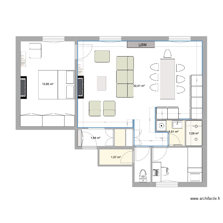 charlot 9. Plan de 7 pièces et 53 m2