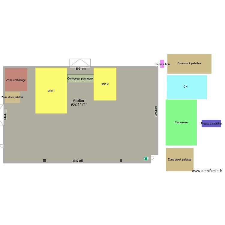 3ème Plan de l'atelier réorganisé. Plan de 1 pièce et 962 m2