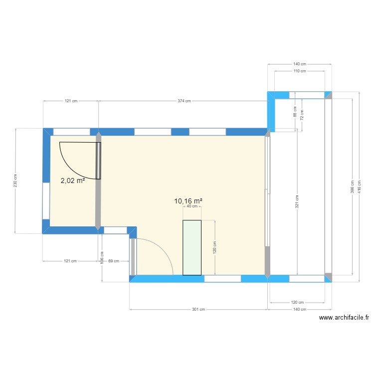 etage. Plan de 2 pièces et 12 m2