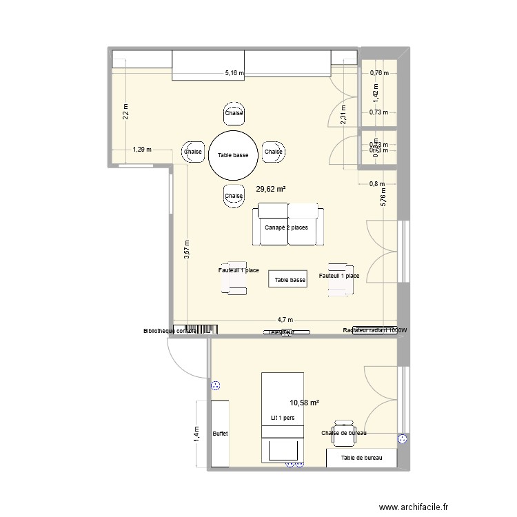 appartement  78 m2. Plan de 2 pièces et 40 m2