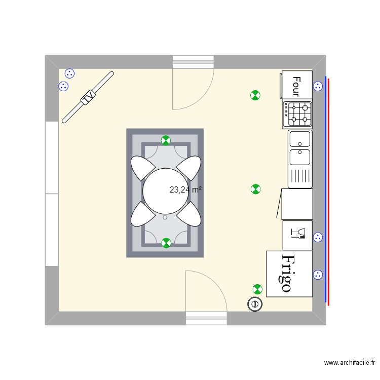 cuisine . Plan de 1 pièce et 23 m2