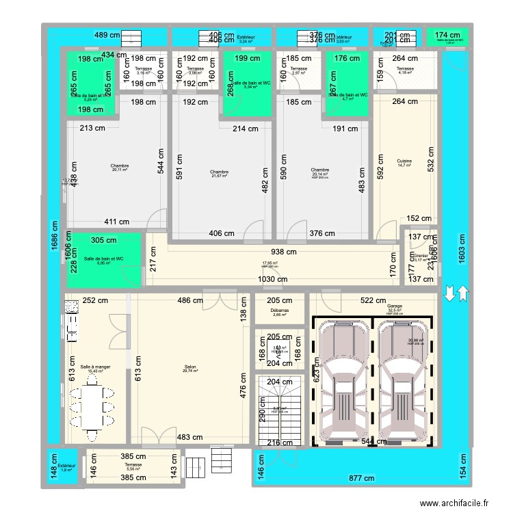 Plan 1 Rez de chaussée Lambangni. Plan de 28 pièces et 284 m2