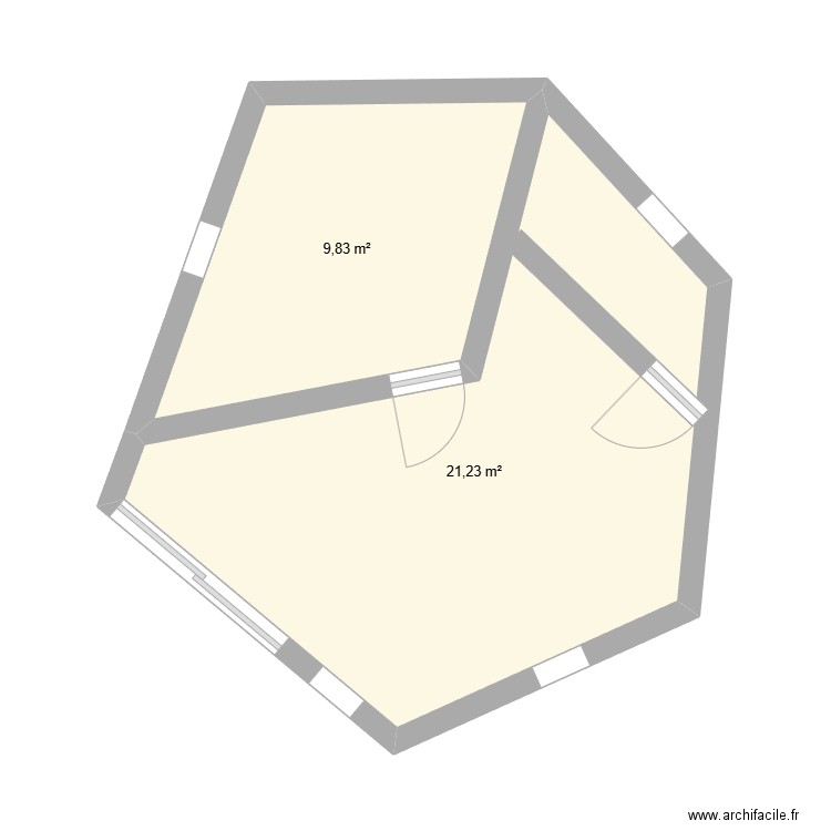 case. Plan de 2 pièces et 31 m2