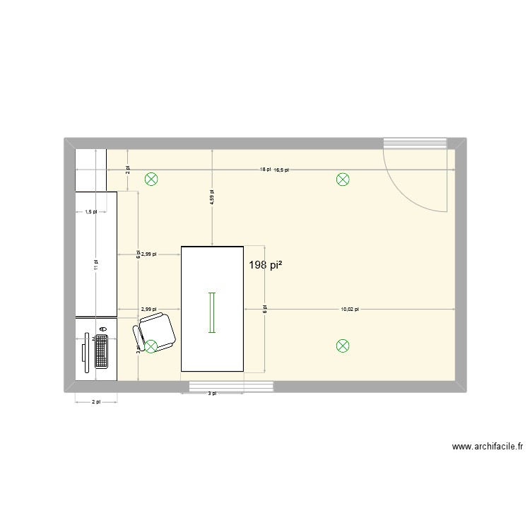 Bureau Conseiller. Plan de 1 pièce et 18 m2