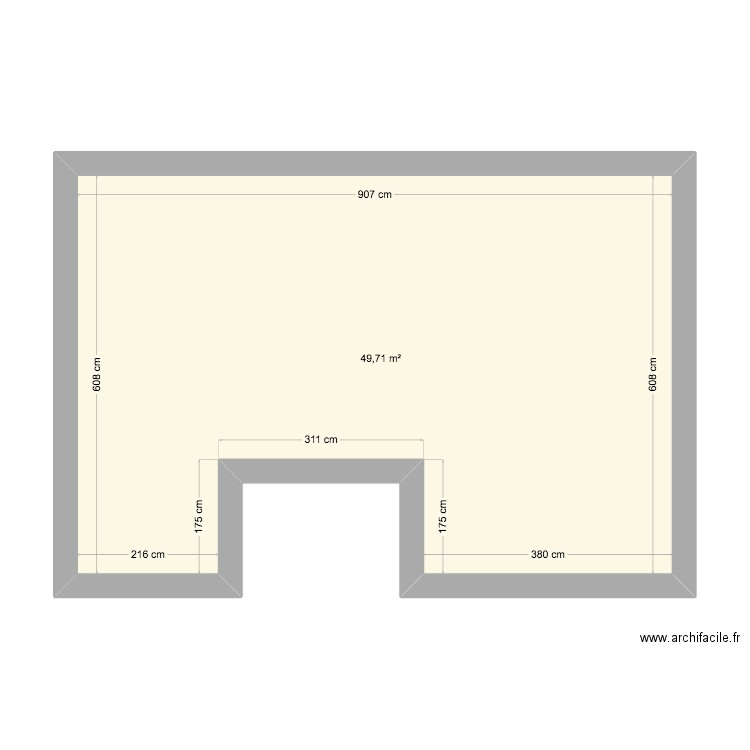 murs ext. Plan de 1 pièce et 50 m2