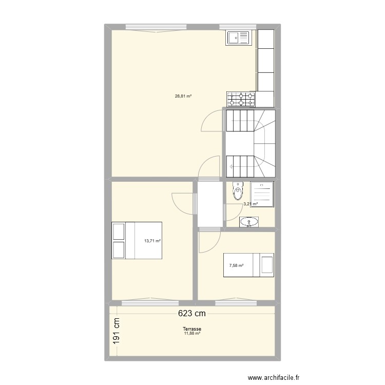 Géï_1. Plan de 5 pièces et 65 m2