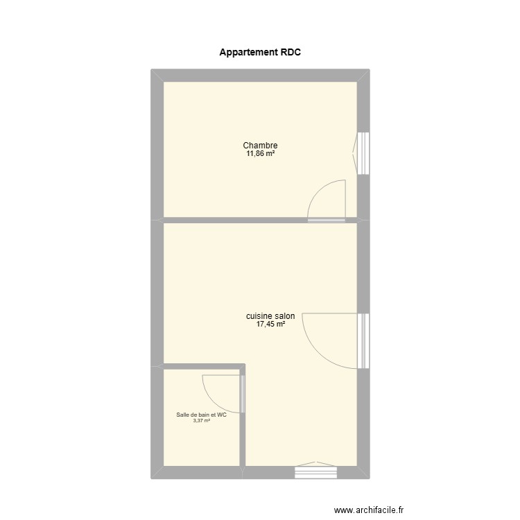 TEITE RDC. Plan de 3 pièces et 33 m2