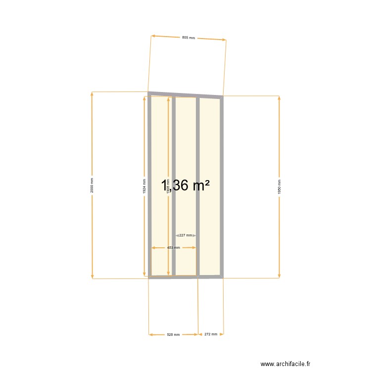 range buche. Plan de 1 pièce et 1 m2