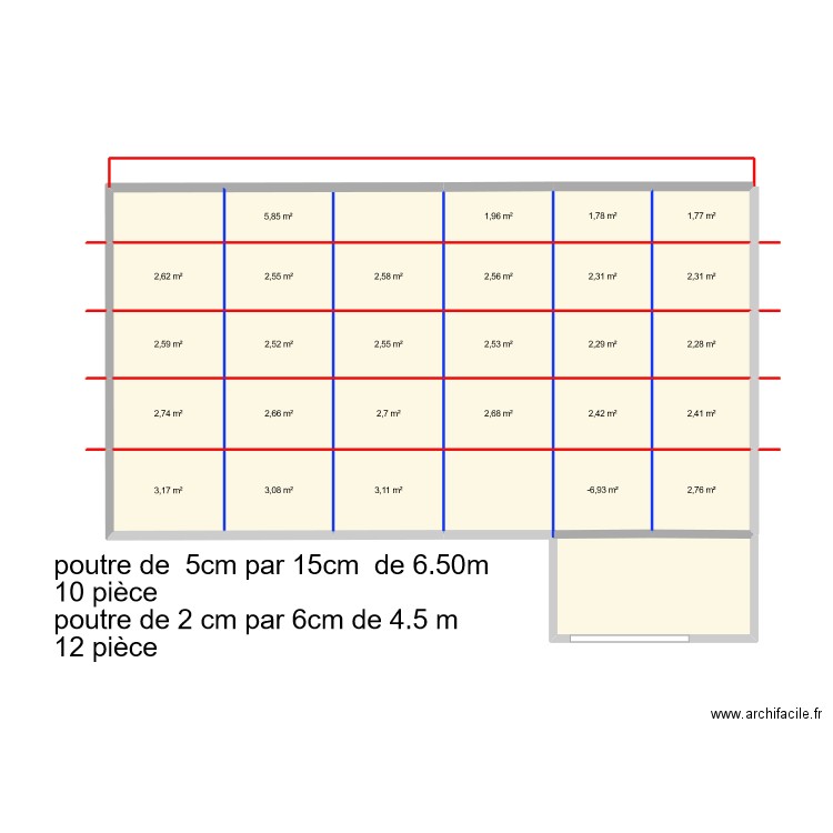 charpente   w. Plan de 27 pièces et 72 m2