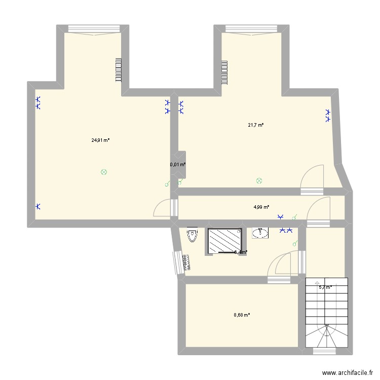 Etage 2. Plan de 7 pièces et 72 m2