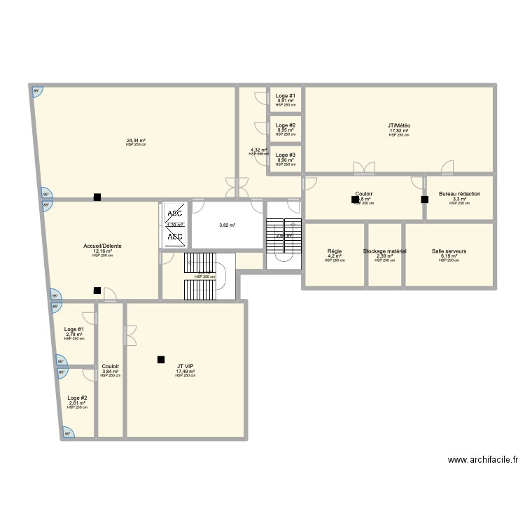 Plan JT. Plan de 20 pièces et 122 m2