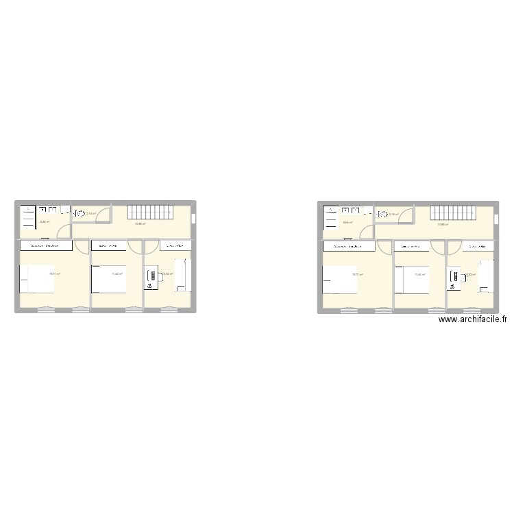 Etage Marcenais. Plan de 6 pièces et 56 m2