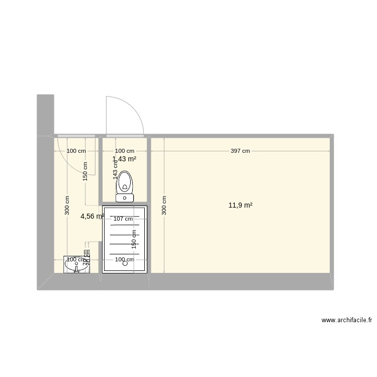 SdB4. Plan de 3 pièces et 18 m2