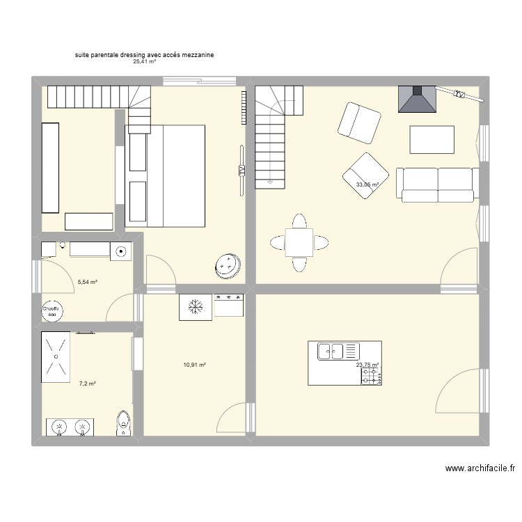 première étage. Plan de 6 pièces et 106 m2