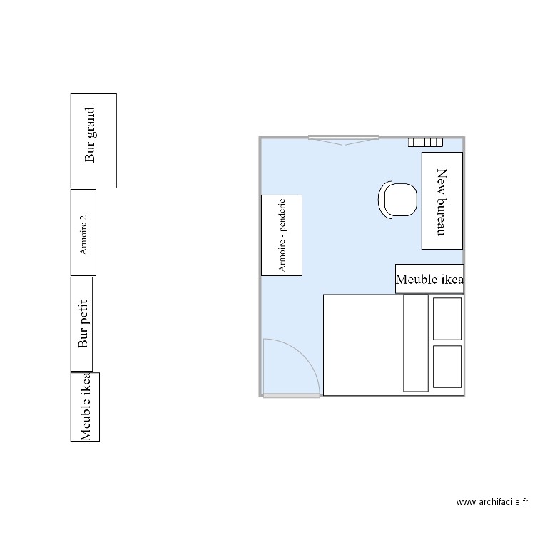 Chambre Matt New. Plan de 1 pièce et 11 m2