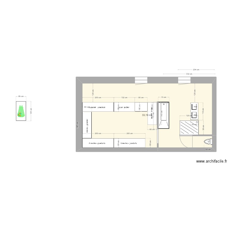 dressing salle de bain 2. Plan de 1 pièce et 33 m2