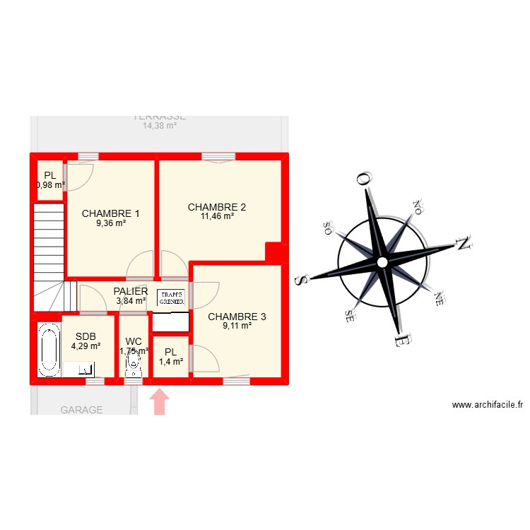 BI 17927. Plan de 18 pièces et 117 m2