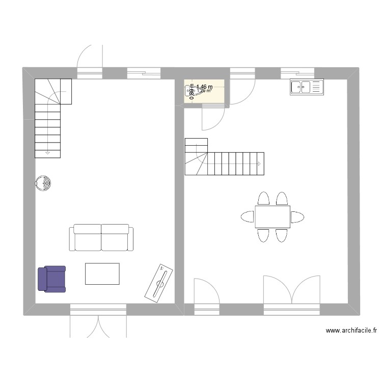 1er esquise. Plan de 1 pièce et 1 m2