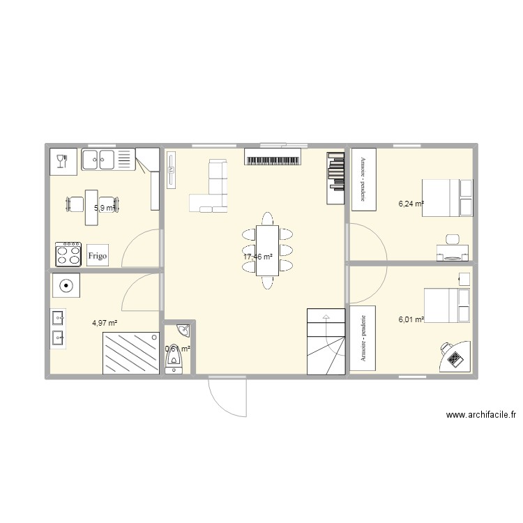 maison. Plan de 6 pièces et 41 m2