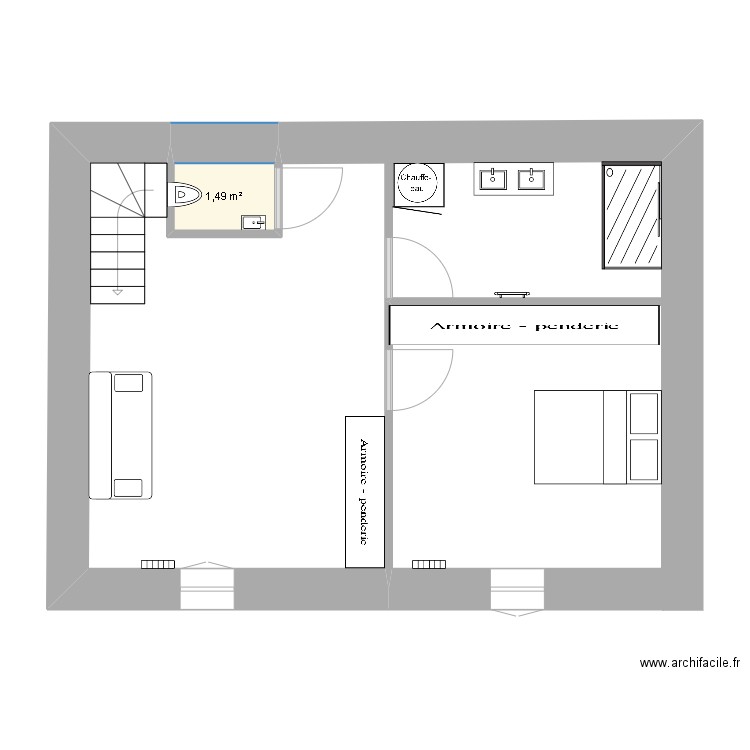 etage. Plan de 1 pièce et 1 m2