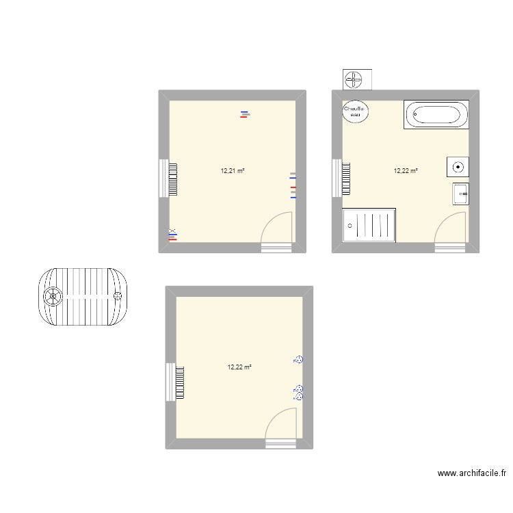 SDB. Plan de 3 pièces et 37 m2