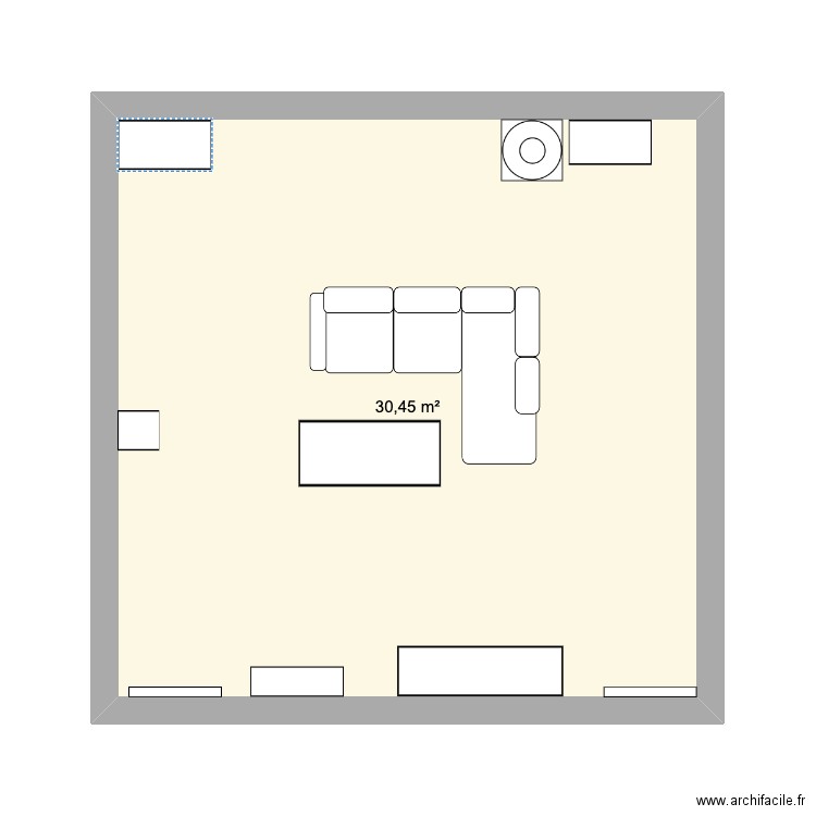 coin couture salon. Plan de 1 pièce et 30 m2