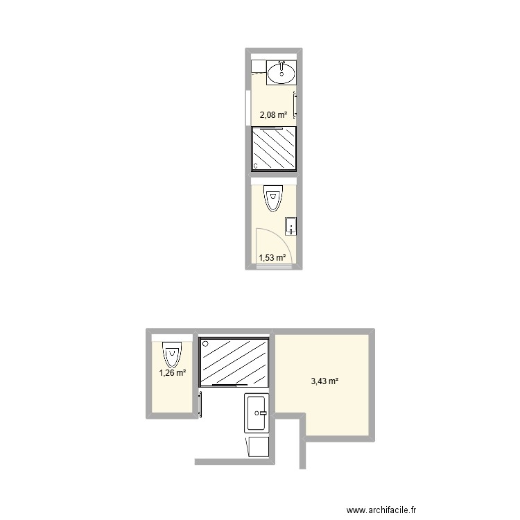 Sanitaires RDC/1er étage. Plan de 4 pièces et 8 m2