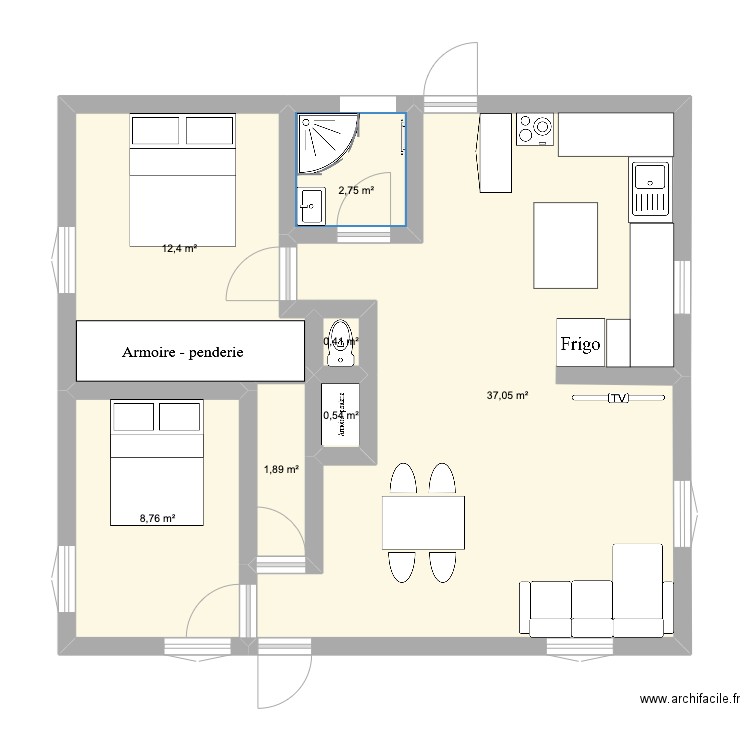 maison granby apres reno idéé axel. Plan de 7 pièces et 64 m2