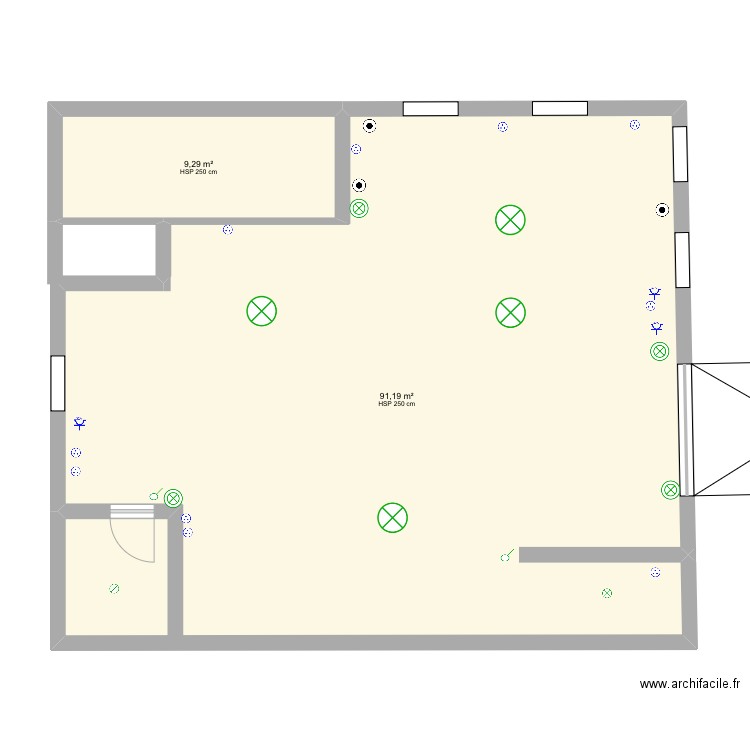 Atelier . Plan de 2 pièces et 100 m2