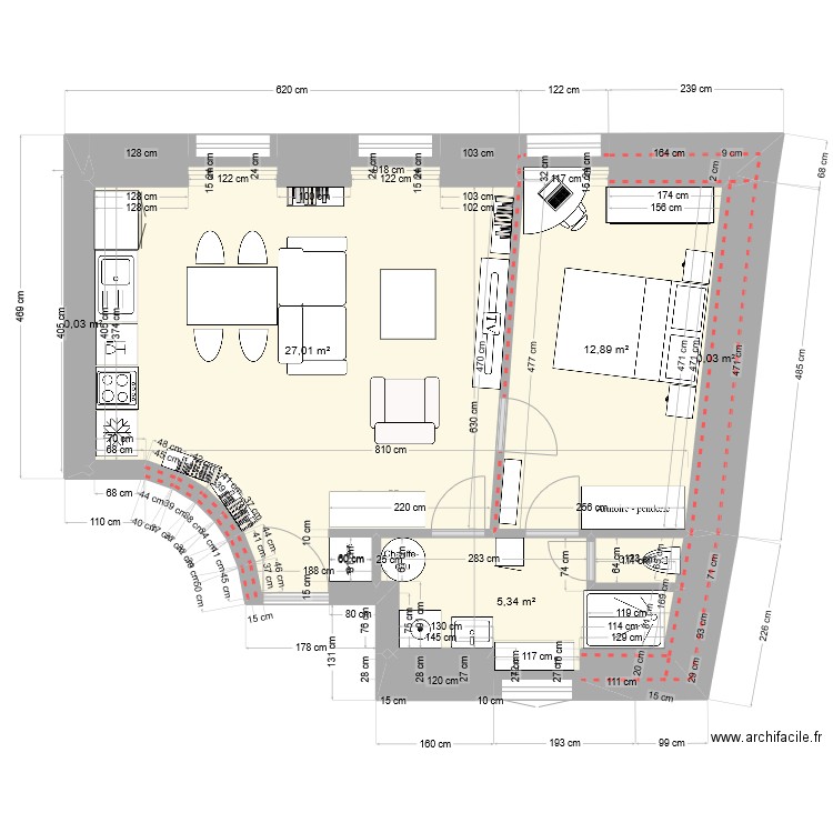 2024-07-22 Tunnel6 bas isolé aménagé C. Plan de 6 pièces et 46 m2